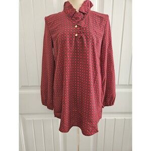 Mud Pie Women's Whitney Ruffle Neck Red Tunic Size XS 0 - 2